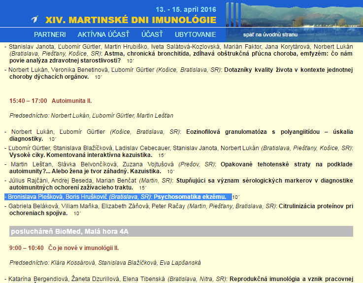 XIV. Martinské dni imunológie